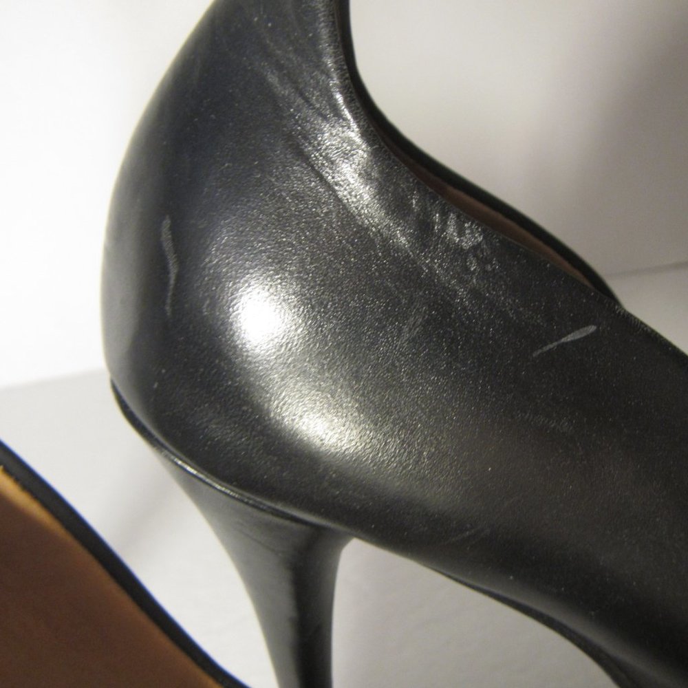 5|48 Saks Of Fifth PL-Margot Black Leather Peeptoe Open Toe Pumps Size 9/39 - Picture 7 of 12